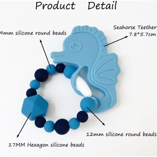 2pcs/set Silicone Sehorse Teether Bracelet Animal Chew BeadsTeething Nursing Pendent Baby Pacifier Chain Necklace DIY BPA Free