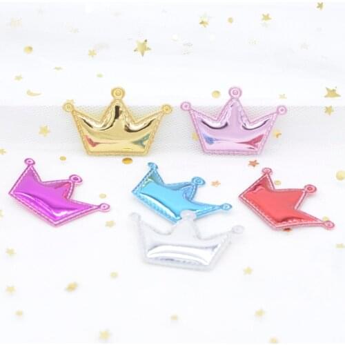 20Pcs/lot 42*28mm Shiny PU Crown Shape Padded Felt Appliques for Decor DIY Headband Giftbox Cake Topper Hair Accessories H20