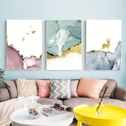 Abstract Sika Deer Landscape Picture Wall Poster Modern Style Canvas Print Painting Art Aisle Living Room Decoration