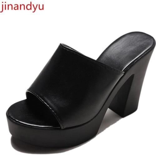 High Heels Slippers Women Shoes Platform Sandals Sexy Chunky Heels Black White Leather Sandals Platforms Slipper Ladeis Shoes