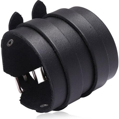 Jessingshow Black Genuine Leather Bracelets Men Women Fashion Vintage Wide Bangles Punk Style Soft Leather Cool Jewellery Gift