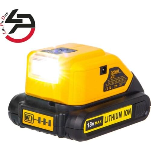 Dual USB DCB090 Adapter Charger Power Supply With LED Work light For Dewalt 14.4V 18V 20V Li-ion Battery Charging Converter
