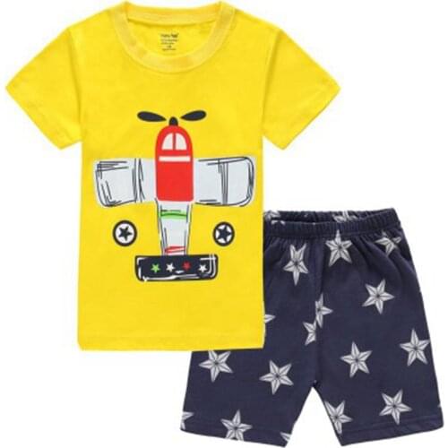 Summer Kids Planes Clothing Suits For Childrens Pajamas Sets Short Sleeve Pyjamas Boys Girls Cotton Pijamas Sleepwear