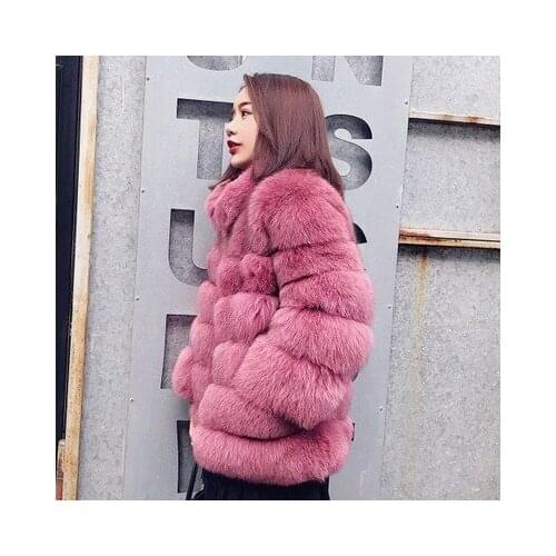 Top brand and Winter Autumn New Stand Collar Long Slim Fox Fur Coat high quality