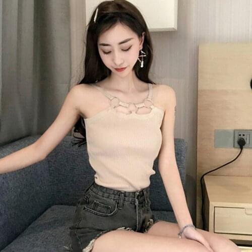 Womens Summer Casual Tank Tops Pure Color Round Neck Hollow Knit Camisole Basic Vest