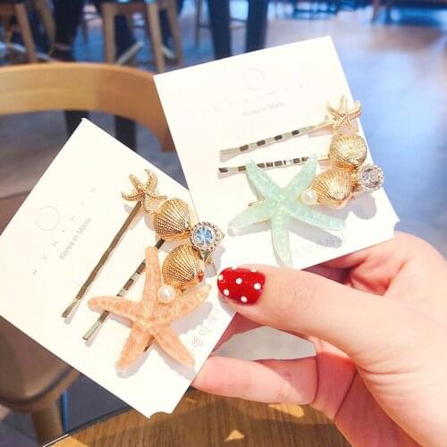 Sea Starfish Acrylic Hair Clips For Women Girls Shell Metal Hairpins Set Sweet Beach Headwear Wedding Hair Styling Accessories