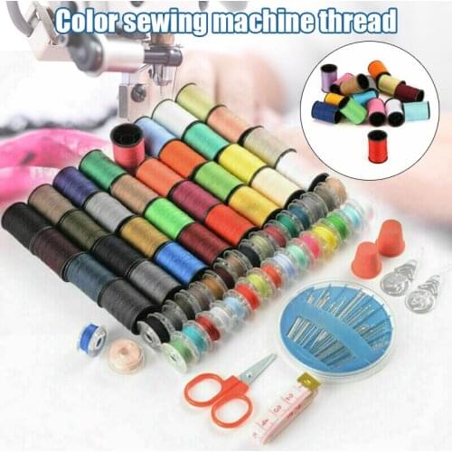 64 Roll Sewing Machine Line Thread Spool Set Bobbin Cotton Reel Scissor Needle Tape Kit GQ