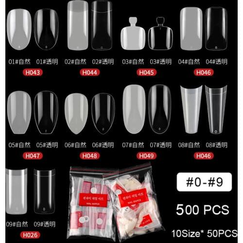1 Pack of 500PCS False Nail Tips Full Cover Fake Nails Art Tips Acrylic Press on nails 10 Sizes Nep Nagels Fingernails