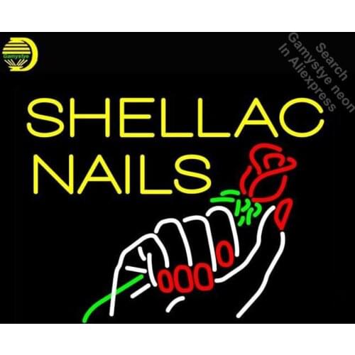 Shellac Nails Neon Sign hand with Rose neon Signs Glass Tube neon lights Recreation shop Windows Iconic Sign Neon Light LAmps