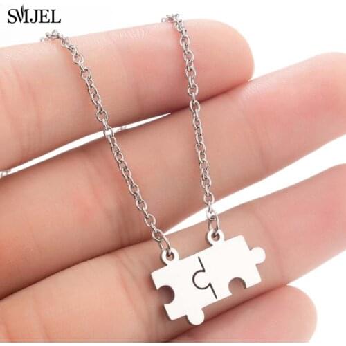 SMJEL Stainless steel Geometric Necklace Mens Women Couples Puzzle pendant Necklace Best friend BFF Jewelry Collares