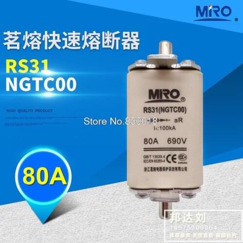 RS31-80A MRO Mingrong Square Tube Knife-Shaped Contact Fast Fuse RS31 NGTC00 80A--10PCS/LOT