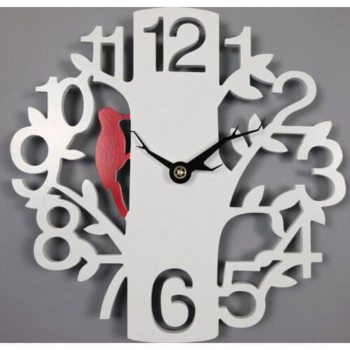 Simple Wall Clock White Creative Wooden Tree-shaped Wall Clock Porch Bedroom Quartz Wall Clock Personality Clock Wall Decoration