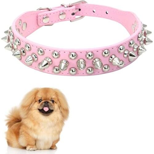 Legendog Adjustable Leather Pet Dog Collar Neck Strap Supplies PU Leather Punk Rivet Spiked Dog Collar Pet Collars For Dog Cat