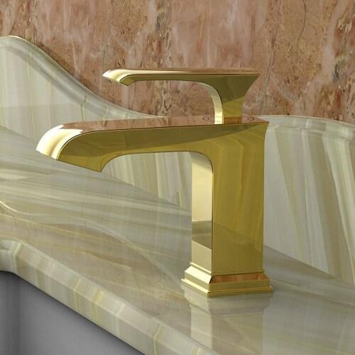 Luxury gold Solid brass Single Handle Bathroom Sink Faucet square Basin Mixer Tap golden Widespread Bathroom Faucet