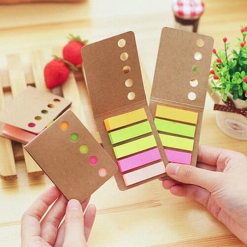 5 Pads/Pack Kraft Paper Cover Candy Color Sticky Notes Page Marker Index Tabs 53CC