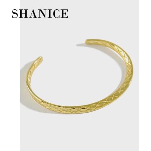 SHANICE 100% 925 sterling silver bangle bracelet Ins Niche Geometric Rhombus Lattice Mobius Statement Cuff Bangles Jewelry