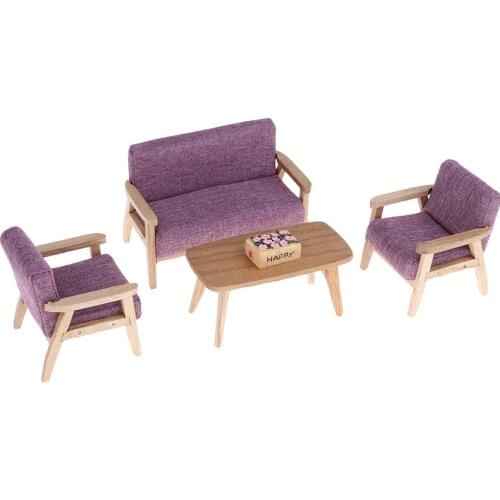 Modern 1/12 Scale Double Sofa Couch Armchair End Table Kit for Dollhouse Room Garden Yard Life Scenes Decor