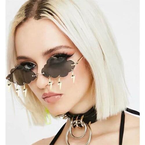 Vintage Rimless Sunglasses Women 2020 Clouds Steampunk Sunglasses Men Frameless Glasses Lightning Pendant Shades UV400