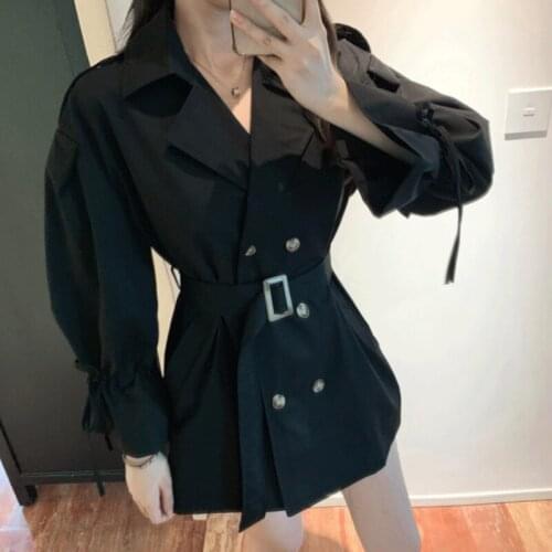 2021 New Korean Loose Loose Overalls Coat Waist Long-Sleeved Trench Coat Womens Short