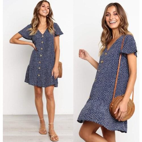 Women Summer Dress Boho Style Butterfly Sleeve Print Chiffon Beach Dress Tunic Sundress Loose Mini Party Dress Vestido Plus Size