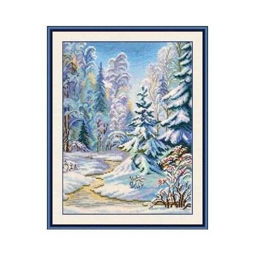 - Forest in winter Cross Stitch Set Cross-stitch Kit Embroidery Needlework Craft Packages Cotton Fabric Floss