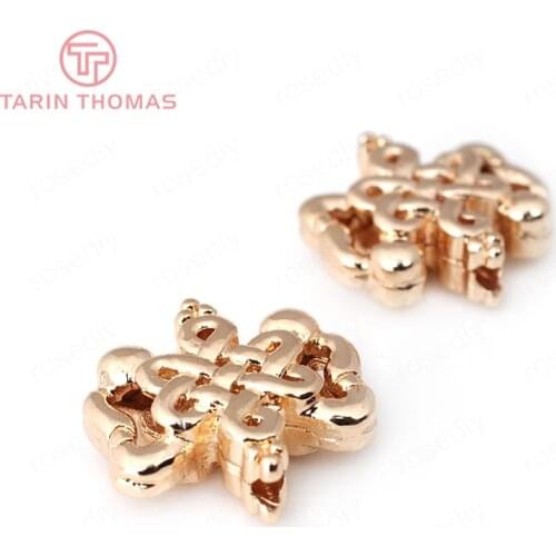 6PCS 16*16MM 24K Champagne Gold Color Brass Chinese Knot Necklace Spacer Beads High Quality Diy Jewelry Accessories