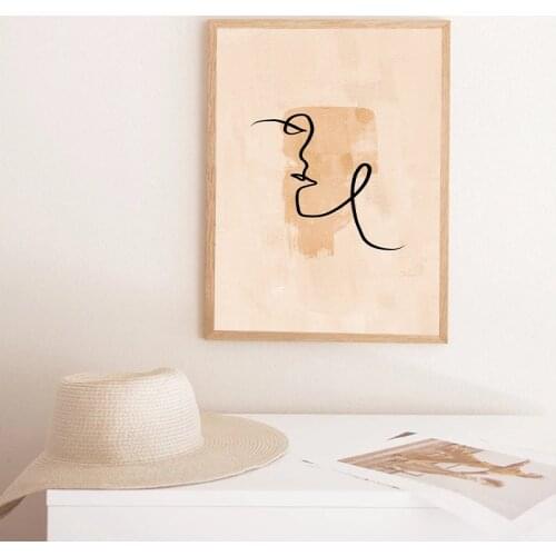 Abstract Woman Face Line Illustration Art Print Boho Style Wall Decoration Canvas Painting Earth Tone Artwork Poster Picture