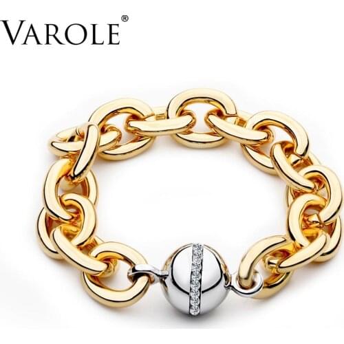 VAROLE Can open Punk Thick Chain Bracelet with Ball Gold Color Bracelets For Women Fashion Jewelry Party Gift