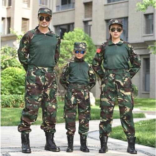 2pcs Children Teenager Boys Girls Special Forces Camouflage Military Uniform Training Tactical Costumes Desert Combat Army Suit