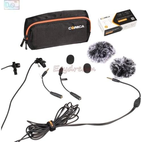 COMICA 6M Dual-head Lavalier Microphone Omnidirectional Condenser Mic for DSLR Camera Smartphone GoPro Interview Youtube CVM-D02