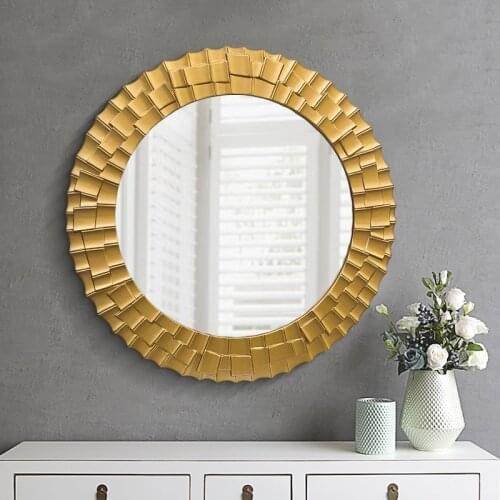 European Wooden Background Wall Decorative Mirror Light Luxury Makeup Mirror