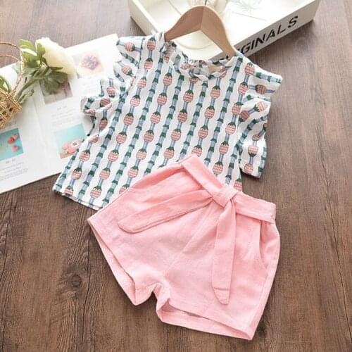 Girls Clothing Set 2021 New Summer Sleeveless T-shirt And Printing Bow Shorts For Girl Children Clothes Kids Clothes 3 5 7 Years