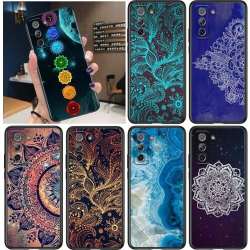 Mandala Chakra Yoga for Samsung Galaxy S21 Ultra Plus Note 20 10 9 8 S10 S9 S8 S7 S6 Edge Plus Black Phone Case