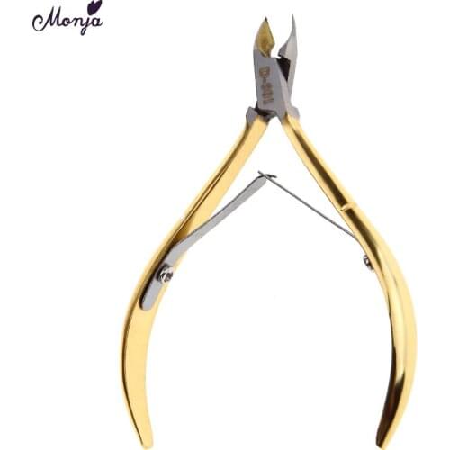 Monja Nail Art Stainless Steel Golden Cuticle Nipper Cutter Dead Skin Trim Remove Scissor Clipper Manicure Pedicure Tool
