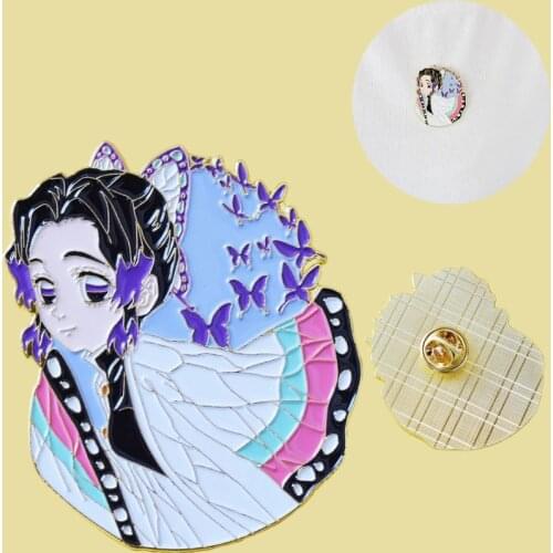 Demon Slayer Badge Kimetsu No Yaiba Kochou Shinobu Metal Enamel Lapel Pin Badges Clothes Backpack Shirt Decorative Anime Jewelry