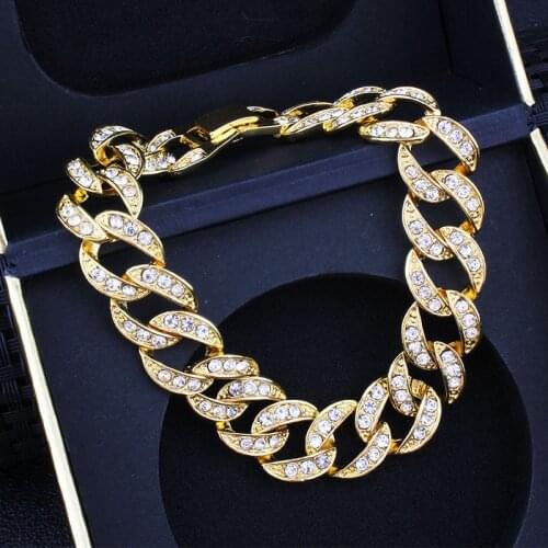 15mm Miami Prong Cuban Chain Link Silver Color Necklaces 2 Row Full Iced Out Rhinestones Bracelet Set for Mens Hip Hop Chains