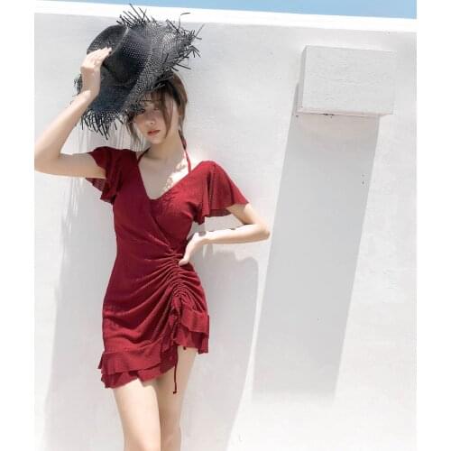 2021 New Korean Style Sexy One Piece Swimsuit Women Solid Swimwear Monokini High Cut Swim Suits Korea Bathing Suit