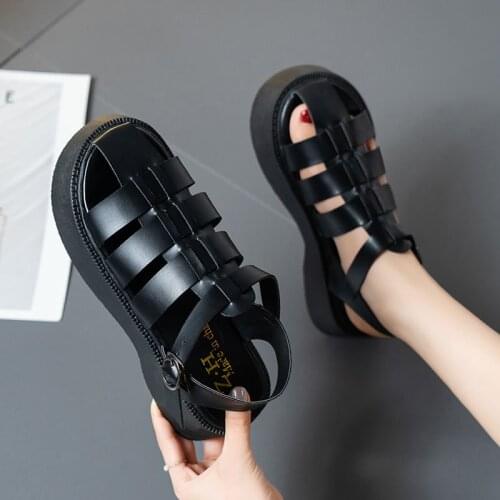 Gladiator Sandals Womens Fashion Flat Shoes 2021 Summer New Retro Woven Roman Cross Platform Sandals Womens Package Toes Shoes