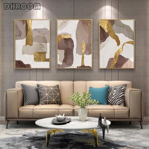 Modern Abstract Marble Canvas Art Print Brown Gold Foil Poster Nordic Paintings Wall Art Pictures for Living Room Home Decor