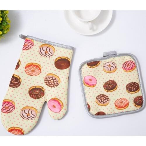 Stylish Simple Thickened Cute Cake Gloves Non-slip Cotton Kitchen Cooking Microwave Gloves Baking BBQ Potholders Oven Mitts