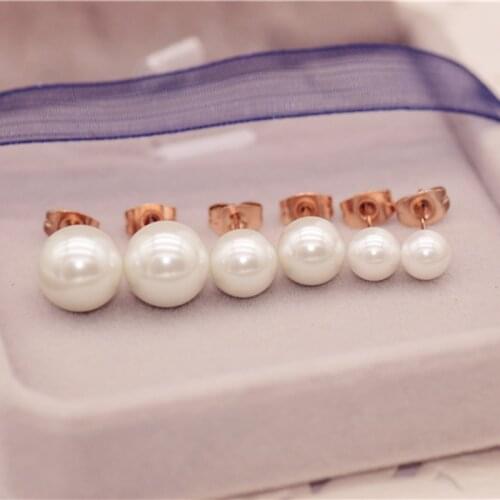YUN RUO Rose Gold Color Simplify Classic Pearl Stud Earring Woman Gift Titanium Steel Fashion Jewelry Never Fade Drop Shipping