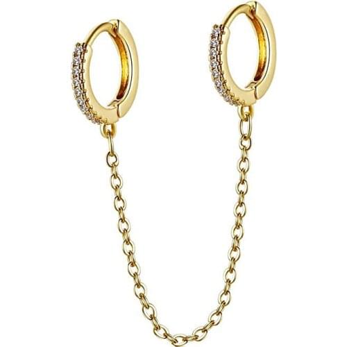 Top Quality Fashion Double CZ Circles Cuff Wrap Chain Hoop Earrings for Women Crawler Earrings Single Sale