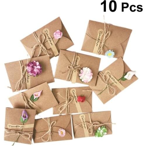 10PCS Vintage Kraft Paper Greeting Card DIY Handmade Dried Flower Wish Card Thank You Card For Mom Teacher Friends Familes