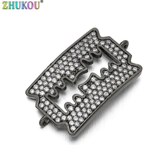 15*27mm Handmade Brass Cubic Zirconia Rectangle Connector DIY Jewelry Findings, Mixed Color, Hole: 1mm, Model: VS262