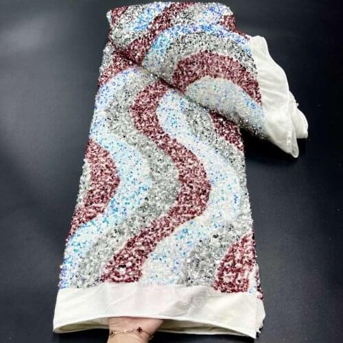 2021 Luxury African Velvet Lace Fabric Multicolor Sequins Eembroidery French Mesh Lace African Lace Fabric For Nigerian Wedding