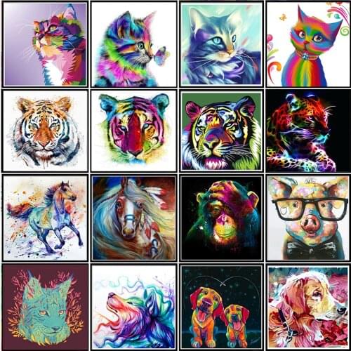 5D Diamond Painting Color Animal Tiger Cat Dog Cross Stitch Mosaic Picture DIY Full Rhinestone Diamond Embroidery Furniture Deco