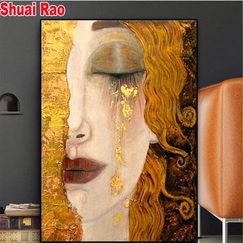 Classic Artist Gustav Klimt Tear Abstract 5D Diamond Painting Portrait Handmade Mosaic Wall Mural Poster Home Decoration