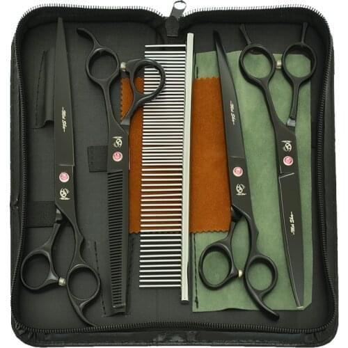 8.0" Dogs Scissors Steel Professional Animals Up Down Curved Cutting Scissors Pets Grooming Shears 7.5" Thinning Tijeras B0054A