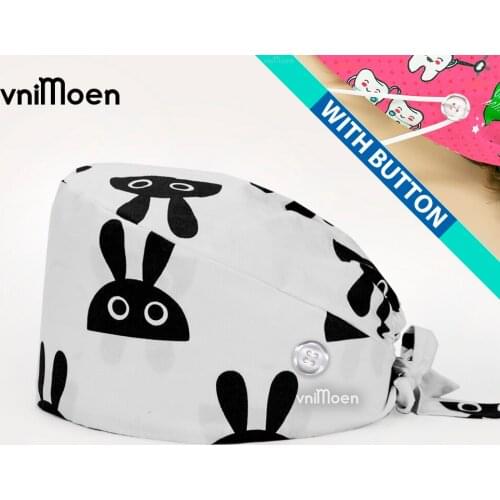 Nurse accessories Unisex scrubs caps Adjustable cotton tooth printing hats High Quality adjustable sweat-absorbent Elastic hats