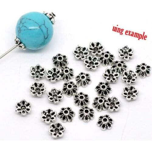 Free Shipping 1500pcs Antique Silver Tone Flower Bead End Caps Findings 6x2.8mm Jewelry Findings Wholesale J0272*5
